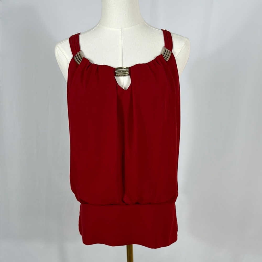 White House Black Market Red Sleeveless Embellished Blouse